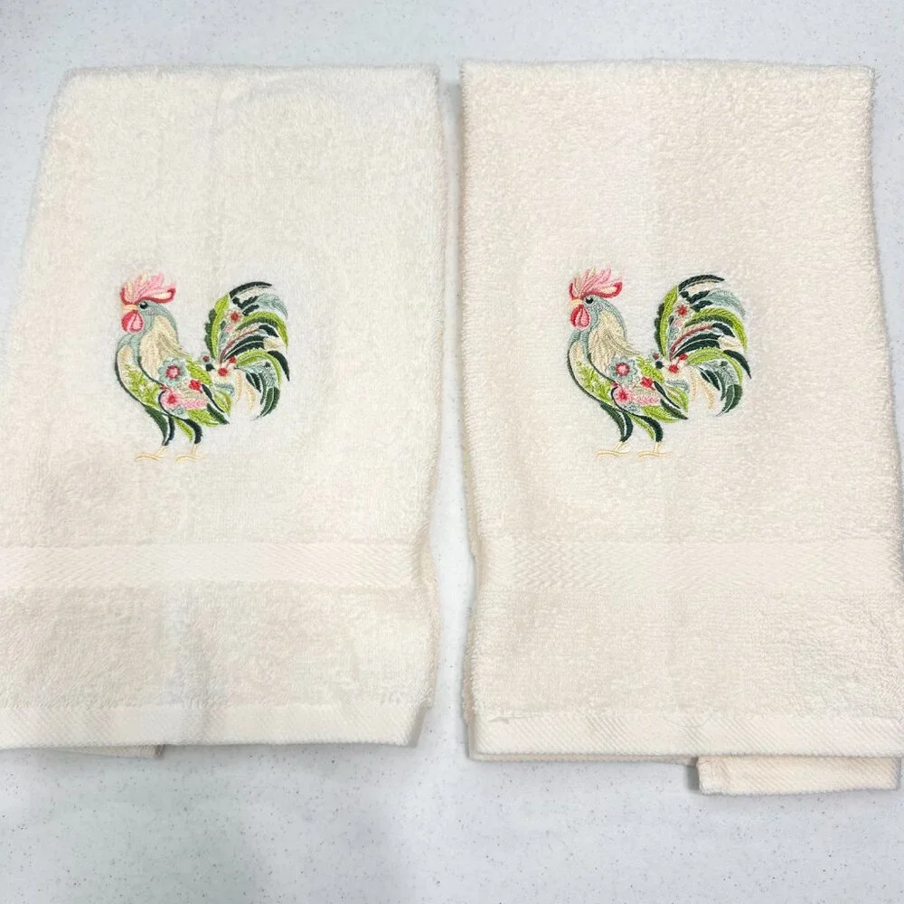 Chicken Towels Embroidered Hand Towel Set Hen Rooster Bathroom Home Farm Decor